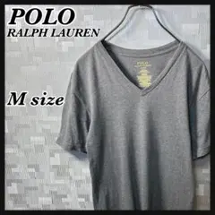 ポロラルフローレン Vネック Tシャツ グレー 灰色 半袖 メンズ M 白ポニー
