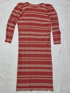 PLEATS PLEASE 24ss ワンピース　ボーダー　レッド　５