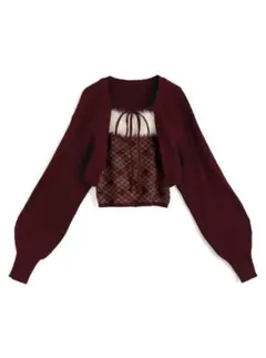 アーガイル柄ファーキャミソール×ボレロニットアンサンブル[an1840]