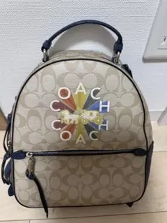 COACH ロゴ刺繍 リュック ベージュ/ネイビー