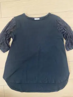 アースブラックお袖レース半袖Tシャツ作業着部屋着フリーサイズ