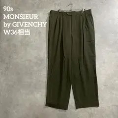 90s USA製GIVENCHY 2タックスラックス W36 カーキ ワイドのサムネイル