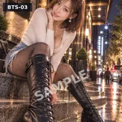 BTS-03 AI美女 ホテル夜景 厚底ロングブーツ 黒タイツ A4光沢ポスター