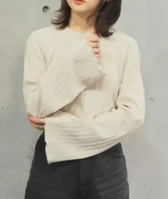 tiptopサテンミニプリーツフレア袖プルオーバー