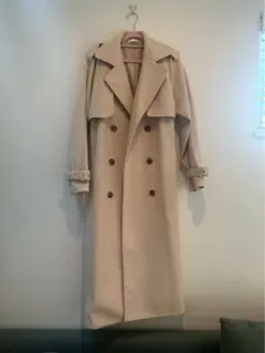 クリーニング済 theory クリーム色 ダブルブレスト ロングコート M 