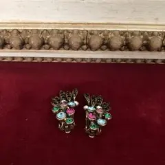 ★ヴィンテージ 蚤の市　レトロ　マルチカラー　ラインストーンイヤリング　レア★