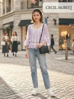 CECIL McBEE ラベンダー レースフリルトップス Mのサムネイル