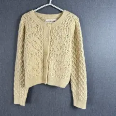 Petite fleur イエロー レース編み手編み風ニットカーディガンFREE