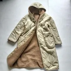 ALPHA リバーシブル ボアキルティングコート フード ロング ベージュ