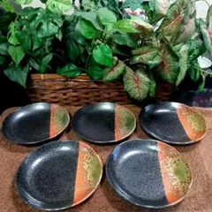 未使用品　たち吉　緑釉薬　中皿　5枚セット