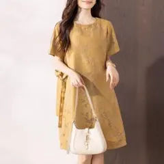 新品大きいサイズワンピース サイドリボン半袖 夏物4Lゆったり 体型カバー