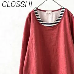 CLOSSHI カットソー 長袖 重ね着風 ポケット付き 裏起毛 大きめ