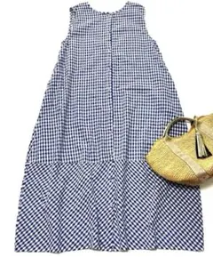 サマンサモスモス ギンガムチェック柄 2WAY ロングワンピース ブルー