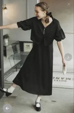 美品　結婚式BONLECILL noir コンビワンピース　ブラック サテン
