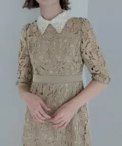 【LEJA】花柄レースビジューカラーAラインドレスワンピース