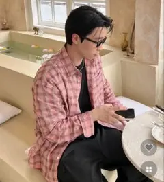 nuguチェック柄 シアー 長袖シャツ ピンク