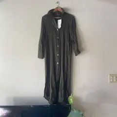 ZARA　リネン　シャツワンピース（ベルト付き） ダークグリーン