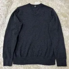 UNIQLO ユニクロ　グレー　カシミヤ100% Vネックセーター　Lサイズ