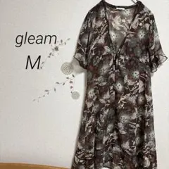 2564良品　花柄 総柄 シフォン ワンピース チュニック透け感茶M【グリーム】のサムネイル
