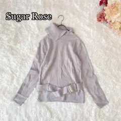SugarRoseアシンメトリー襟ニットセーター ベルト付き上品デザインウール混のサムネイル