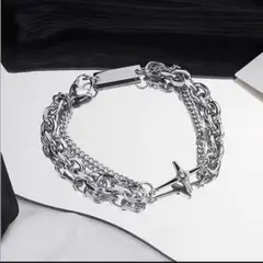 【再入荷】メンズ　ブレスレット　シルバー　ダブル　チェーン　シンプル　ストリート