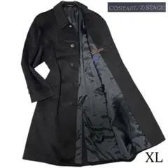 カシミヤ20%【vintage】マキシ丈比翼チェスターコート チャコール XL