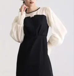 POURVOUS atlo ビスチェ ボリュームスリーブ シフォンドレス L長袖