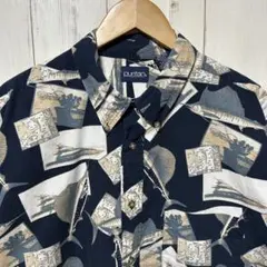 90s ヴィンテージ PURITAN カジキ フィッシュ 魚 地図 総柄 シャツ