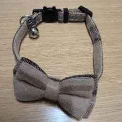 猫用ベージュ蝶ネクタイ首輪