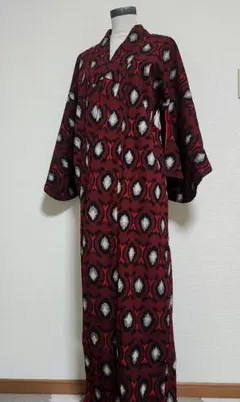 幾何学的模様 ヴィンテージ着物　紬