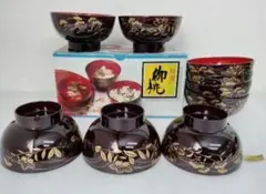 未使用　特選　お椀 汁椀 椀 9客　金彩 吸物椀 食器 和食器　黒　赤　金