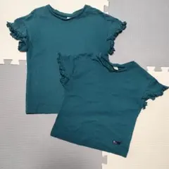 100と120 après les cours ターコイズ フリル Tシャツ