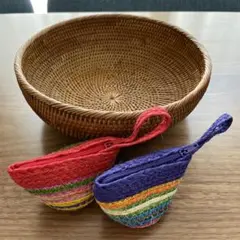 アジアン雑貨 エスニック雑貨 アタかご&ミニポーチ2個