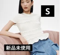 新品未使用 H&M フリルトリムコットントップス ホワイト Sのサムネイル