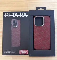 PITAKA iPhone16Pro用浮織ケース Red/Gold