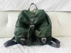 訳あり☆プラダPRADAリュックサックバックパック深緑オリーブ軽量黒ナイロン茶