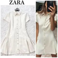 ZARA＊完売商品＊襟付きミニワンピース アイボリー M 半袖