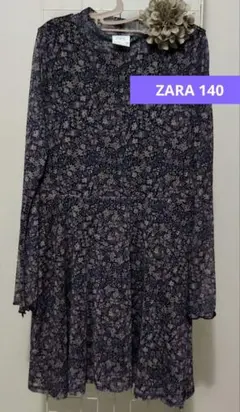 ZARA 花柄ワンピース 140 パープル系　秋色のサムネイル