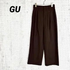 GU ジーユー タックワイドパンツ（M）ダークブラウン ウエストゴム