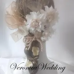 成人式髪飾り　アイボリーホワイト　ダリアｘ2　浴衣　金箔水引　リボン　紐　和装