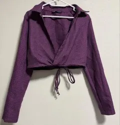 ZARA 千鳥格子柄 クロップド丈シャツのサムネイル