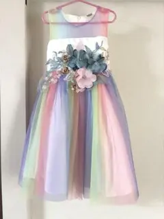 120cm キッズドレス　発表会　フォーマル　ノースリーブ　お花　刺繍