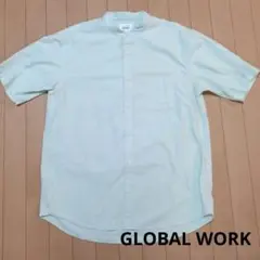 GLOBAL WORK 半袖バンドカラーシャツ　ライトグリーン　L イージーケアのサムネイル