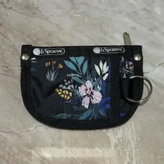 極美品 レスポートサック ボタニカル ナイロン コインケース ブラック フラワー
