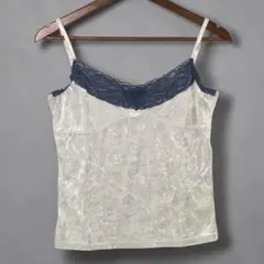 ④y2k ダークコア ベロアキャミソール Lサイズ グレー×ネイビー