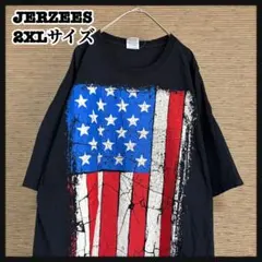 【ジャージーズ】半袖Tシャツ　USA　アメリカ国旗　デカプリント　黒ゆるだぼ21