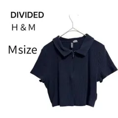 DIVIDED H&M リブ半袖ジップポロシャツ黒Mサイズのサムネイル