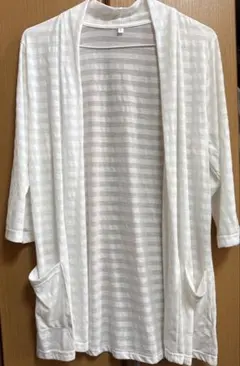 レディース　ホワイト　ストライプ　カーデイガン　L