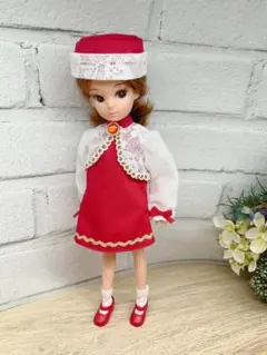 不*ん様 初代リカちゃん お洋服セット＊赤レトロワンピ＆帽子・ソックス／Rucc