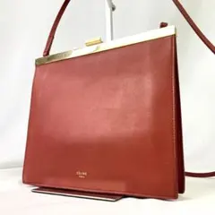 美品 セリーヌ ショルダーバッグ クラスプミニ がま口 レザー 茶系 